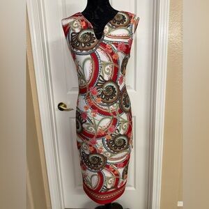 Beige by eci Red and White Paisley Midi Dress